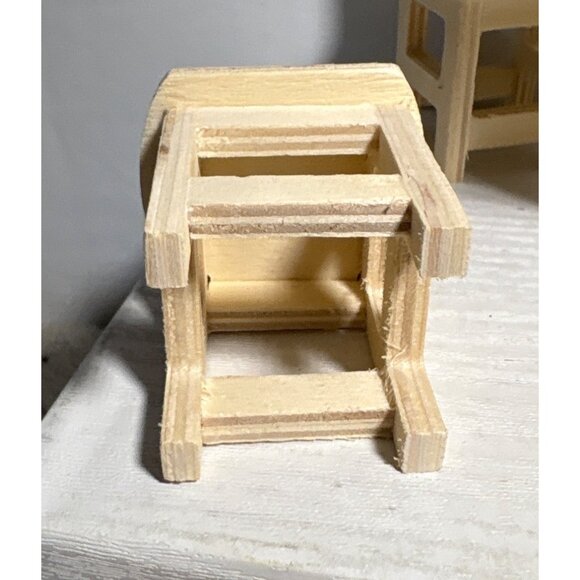 Miniature Wooden Round Table & 4 Chairs Set For Dollhouse Unfinished - Picture 6 of 12